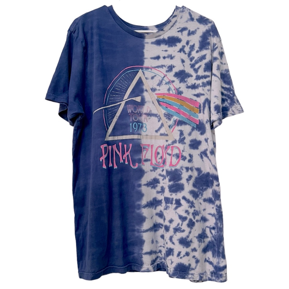 Pink Floyd 1973 World Tour Blue Half Tye Dye Short Sleeve Tee